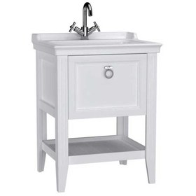 Resim VitrA Valarte Lavabo Dolabı 65 Cm Çekmeceli Etajerli Lavabolu Tek Armatür Delikli Mat Beyaz 62177 