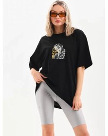 Resim Baskılı Unisex Günlük Stil Mistik Siyah Pamuklu Oversize Tişört 