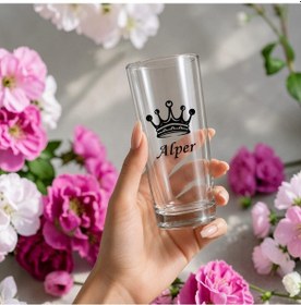 Resim Kişiye Özel Tasarımlı Kral Ve Kraliçe Tacı Tasarımlı İsim Yazılabilen 230 Ml 2 Adet Rakı Bardağı Şeffaf 