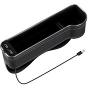 Resim Araba Koltuk Aralığı Usb Şarjlı Depolama Kutusu - Rgb Led Işık Ve Renk Değiştirme Özelliği - 2 Usb Portu - Tarafı Siyah 