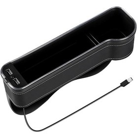 Resim Araba Koltuk Aralığı Usb Şarjlı Depolama Kutusu - Rgb Led Işık Ve Renk Değiştirme Özelliği - 2 Usb Portu - Tarafı Siyah 