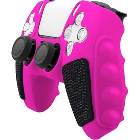 Resim Sony Ps5 Ekleme Renkli Silikon Gamepad Koruyucu Kılıf Rocker Kapakları Olmadan Pembe Siyah 
