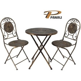 Resim Panalı Mg43 Ferforje Metal Masa Sandalye Seti Brown Kahverengi 