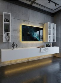 Resim Resital Ledli Duvara Monte Tv Sehpası - Beyaz - W6006-1 Beyaz 