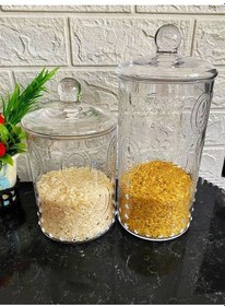 Resim Fleur De Lis İki Adet Cam Kapaklı Kavanoz Set 