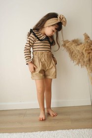 Resim Asortik Kids Kız Çocuk Deri Şort + Çizgili Bluz 2'li Set Şık Trend Set-K015-JLB-080 