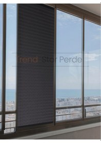 Resim Antrasit Plise Katlanır Cam Balkon Perdesi - Ofis Perdesi - Salon Perdesi - 048 Antrasit 