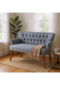 Resim Azra Mobilya Roma İkili Koltuk Keten Döşeme Ahşap Ayaklı Ofis Ve Ev Uyumlu Modern Kanepe - Açık Gri Gri 