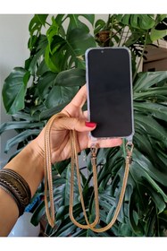 Resim Bonnie&Chico iPhone 14 PRO uyumlu çapraz takılan gold zincir telefon askısı 