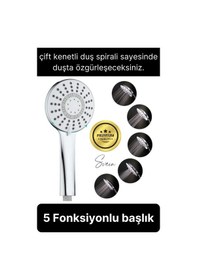 Resim Premium Lüks Duş Başlığı Spiral Mafsal Seti Fonksiyonel Masaj Kopmaz Patlamaz Sızdırmaz Paslanmaz Gri - Gümüş 