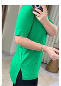 Resim Antalya Şans Butik Kadın Bluz Yırtmaçlı V Yaka Basic Viskon Kumaş 