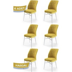 Resim Canisa Flex Serisi, Üst Kalite Mutfak Sandalyesi, 6 Adet Hardal Sandalye, Gürgen Beyaz Ahşap Ayak Sandalye Hardal Ayaklar Beyaz 