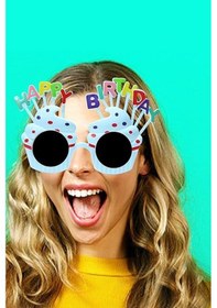 Resim Beysüs Happy Birthday Parti Gözlük Cupcake Temalı Mavi 
