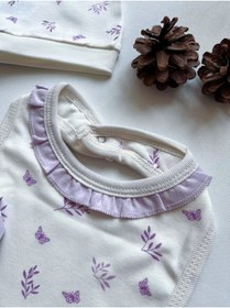 Resim GizaKids %100 Pamuk Bebek Penye Şapka Önlük 4 Parça Set | Kız Erkek Unisex 