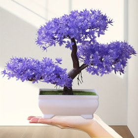 Resim Beyaz Potlu 1 Adet Gerçekçi Yapay Bonsai Ağacı - Ev Dekoru İçin Gerçekçi Mor Sahte Bitki, Oturma Odası, Yatak Odası, Ofis veya Kitaplık İçin Mükemmel - Anneler Günü, Öğretmenler Günü, Mezuniyet, Bağımsızlık Günü İçin İdeal Hediye - İç/Dış Mekan Kullanımı, Kaplama Dahil 