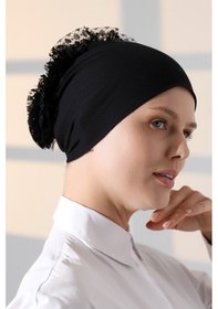 Resim Kadın Fırfırlı Güpürlü Tesettür Topuz Bone - Siyah Siyah 