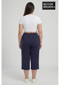 Resim Süperlife Büyük Beden N Baskılı Kadın Şort Kapri Rahat Kalıp Cepli Bağcıklı 3xl-6xl Spr26bsrk591-19 Lacivert 