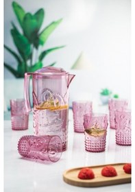 Resim Akrilik Mürdüm Sürahi 2,3 Lt Ve 6'lı & Su Meşrubat Kahve Yanı Bardağı 400 Ml Seti Çok Renkli 