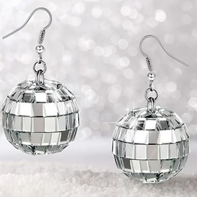 Resim Kadınlar için 1 Çift Işıltılı Retro Disko Topu Sallantılı Küpeler - Paslanmaz Çelik Kanca, Reçine Gövde, Düğünler, Partiler ve Günlük Kullanım için İdeal, Mükemmel Sevgililer Günü Hediyesi, Günlük Kullanım Küpeleri|Zarif Takı|Yansıtıcı Yüzey Küpeler 