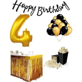 Resim 4 Yaş Gold-siyah Balon Rakam Folyo Banner Mısır Kutusu Masa Eteğ 