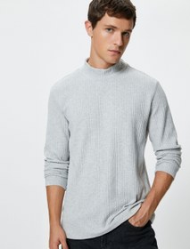 Resim Dik Yaka İnce Triko Kazak Uzun Kollu Yumuşak Dokulu 