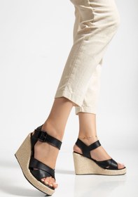 Resim derim shoes Kadın Siyah Hakiki Deri Dolgu Topuk Sandalet 