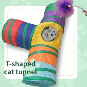 Resim 1 Adet Çok Renkli Genişleyebilir T Şekilli Kedi Tüneli & Oyun Evi Toplu - Etkileşimli Tünelleme, Katlanabilir Tasarım, Tünel Topu ve Giriş/Çıkış Kapıları - Dayanıklı Kedi Ağacı Yavru Kediler İçin 