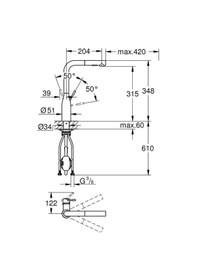 Resim Grohe Eviye Bataryası Spiralli 2 Fonk Essence Hard Graphite - 30504a00 Antrasit 