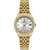 Resim DKE.1.10781-2 Taşlı Tasarım Bombeli Takvim 3 Atm Su Geçirmezlik Altın Renk Kadın Kol Sa 