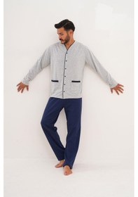 Resim Çift Kaplan Erkek Düz Önden Düğmeli Gri Pijama Takımı 8002 Gri 