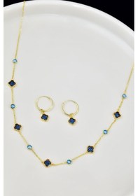 Resim Sinsirella 925 Ayar Gümüş Gold Kaplama Kolye ve Küpe Set 