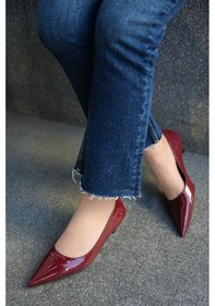 Resim Cenny Sivri Burun 4cm Özel Topuklu Kadın Topuklu Ayakkabı Bordo Rugan 