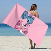 Resim 1 adet Stitch & Angel Kalp Temalı Mikrofiber Plaj Havlusu - Hızlı Kuruyan, Ultra Yumuşak, Pembe Karikatür Tasarımıyla Kırmızı Kalpler, Plaj, Havuz, Yatak Odası ve Parti Hediyeleri İçin Mükemmel (Baba Günü, Şükran Günü, Paskalya), Plaj Havluları 