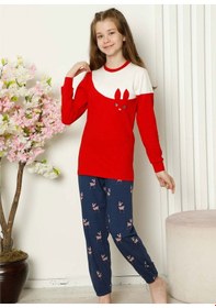 Resim Alimer EDY5163UK-K Kız Çocuk Bisiklet Yaka Uzun Kol Pijama Takım Kırmızı 