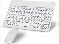 Resim Sprange Vasoun B10TB 10.1\ Uyumlu Kablosuz Bluetooth Şarj Edilebilir Yuvarlak Tuşlu Klavye Mouse Seti - Beyaz 
