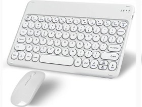 Resim Sprange Vasoun B10TB 10.1\ Uyumlu Kablosuz Bluetooth Şarj Edilebilir Yuvarlak Tuşlu Klavye Mouse Seti - Beyaz 