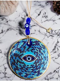 Resim Prizma Desen Nazar Boncuklu Gözlü Duvar Süsü Cam Duvar Dekoru 