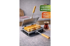 Resim Özaslanlılar Ocak Üstü Sade Tost Makinesi Alüminyum Döküm Tost Makinası (23 X 17 cm) 