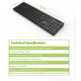 Resim Acer OAK920 Q USB Siyah 1.8mt Kablolu Klavye-Tek Tuş Hesap Makinalı (Sessiz Tuş) 