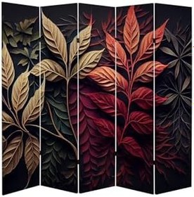 Resim Sonbahar Yaprakları Temalı Özel Tasarım Paravan Room Divider Oda Bölücü PRVN-1312-1, 220 x 180 