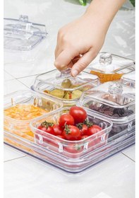 Resim Akrilik Şeffaf 6’lı Kapaklı Kahvaltılık Kahvaltı Seti & Saklama Kabı (Cam Değildir) Şeffaf 