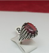 Resim Firuze Gümüş Kırmızı Granat Taşlı Gümüş Erkek Yüzük F1600238 