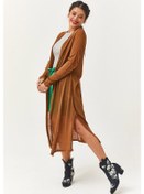 Resim Kadın İnce Triko Uzun Kahverengi Hırka Kahverengi 