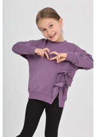 Resim Toontoy Kız Çocuk Taşlı Fiyonklu Sweatshirt Mor 