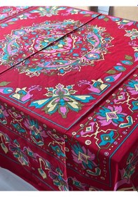 Resim Kolay Temizlenebilir Renkli Cıvıl Cıvıl Desenli Masa Örtüsü 170x170 Cm Pembe&kırmızı 