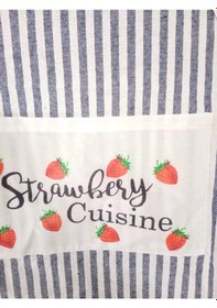 Resim Çizgili Cepli Çilek Temalı Retro Mutfak Önlüğü 