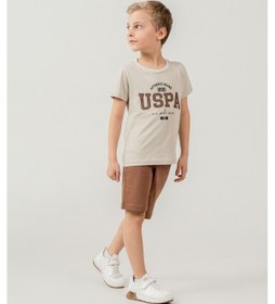 Resim U.s Polo Assn. 2473 Kısa Kol Erkek Çocuk Bermuda Şort Pijama Takımı Bej 