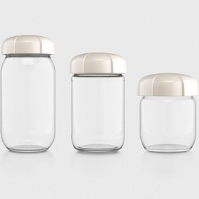 Resim Renga Rhea Bej Kapaklı 3 Boy Cam Kavanoz Seti 131010 Bej 