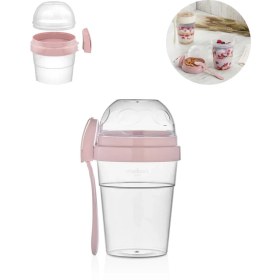 Resim Pembe Taşınabilir Yoğurt Kabı, 600 ml + 200 ml Saklama Haznesi, Pratik ve Şık 