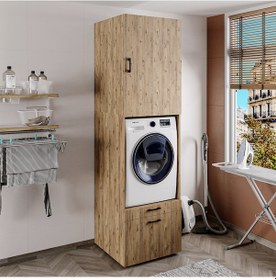 Resim 2 Çekmeceli Çamaşır Ve Kurutma Makinesi Dolabı + Üst Dolap Atl Atlantik Çam 